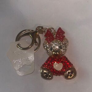 Boutique Red and Gold Rhinestone Crystal Bear Keychain or Bag charm New